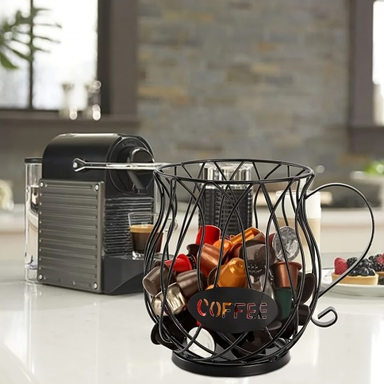 コーヒーポッドオーガナイザーホルダー、コーヒーカプセルホルダー、キッチンカウンタートップ用大容量コーヒーポッド収納ラック（ブラック、Sサイズ）