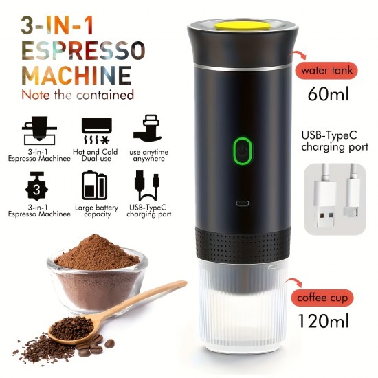 ポータブル電動エスプレッソメーカー、加熱機能付き、USB充電、ポンプタイプデザイン、キャンプ、ハイキング、アドベンチャーに適しています。