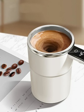 ナルンカンUSB充電式自動撹拌コーヒーカップ、持ち運びに便利でお手入れ簡単、インテリジェントLED温度表示、ホワイト断熱デザイン、家庭やオフィスでの使用に最適