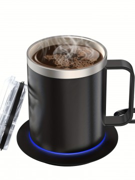 デスク用コーヒーマグウォーマー電気セット、加熱ベースと蓋付きマグ、ミルク、紅茶、ホットチョコレートを加熱するためのインテリジェントコーヒーマグ、最大131°F/55°Cに保ちます