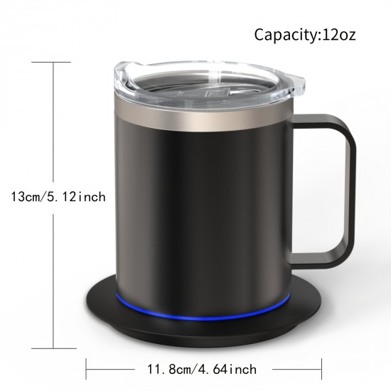 デスク用コーヒーマグウォーマー電気セット、加熱ベースと蓋付きマグ、ミルク、紅茶、ホットチョコレートを加熱するためのインテリジェントコーヒーマグ、最大131°F/55°Cに保ちます
