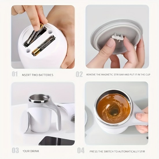 蓋付き自動撹拌電動ミキシングカップ - 高速、磁気ステンレス製コーヒー＆ミルクミキサー、家庭・オフィス・旅行用 - 完璧なクリスマスギフト