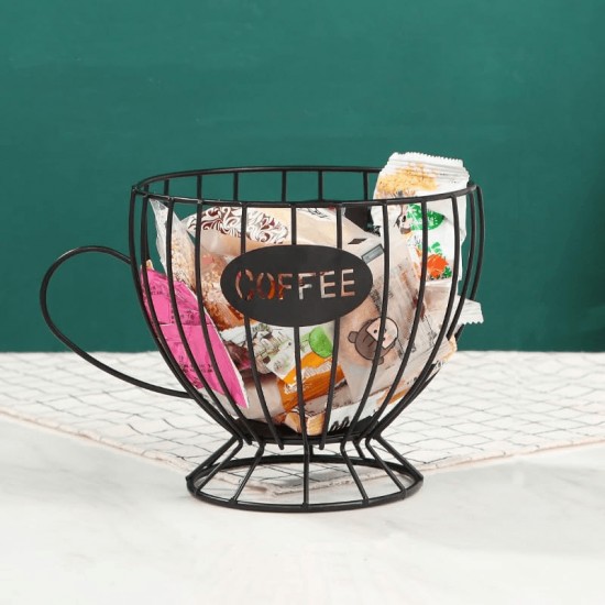 ブラック・ノルディックスタイル コーヒーカプセルホルダー – キッチン、オフィス、またはカフェの整理用メタルワイヤーバスケット – コーヒーバッグ＆フィルターに最適 – コンパクトなカウンタートップ収納ソリューション、コーヒーバーアクセサリー