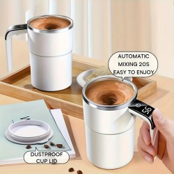 自動搖動コーヒーマグ - ステンレススチールアップグレード、USB充電式、耐久性のあるプラスチック、コーヒー、ミルク、ココアに多目的 (コーヒーマグ | モダンなコーヒーマグ | 耐久性のあるコーヒーマグ)