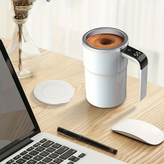 自動搖動コーヒーマグ - ステンレススチールアップグレード、USB充電式、耐久性のあるプラスチック、コーヒー、ミルク、ココアに多目的 (コーヒーマグ | モダンなコーヒーマグ | 耐久性のあるコーヒーマグ)
