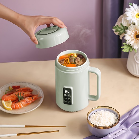 1個 ミントグリーン 多機能電気ケトル - コンパクト500W 健康的な調理ポット、デジタル制御付き、米、茶、スープ、麺類用 | 12時間タイマー、温度制御、静かな沸騰乾燥保護、USプラグ