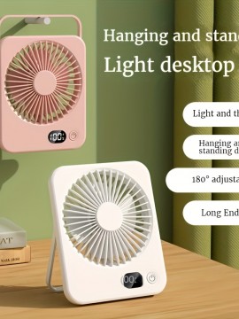 超薄型壁掛けデスクトップファン - ポータブル、USB充電、180°調整可能、家庭やオフィスでの使用に長持ちするバッテリー、オフィス必需品 | モダンな美観 | 調整可能なファン角度、デスクファン