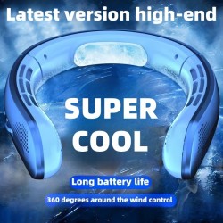 100速ハンズフリーネックファン - ポータブル、着用可能、ブレードなしの冷却ネックファン、360度の風制御、長いバッテリー寿命（1200mAh）、USB充電式、男性と女性に最適、旅行ファン | モダンなネックファン | 耐久性のあるネックファン