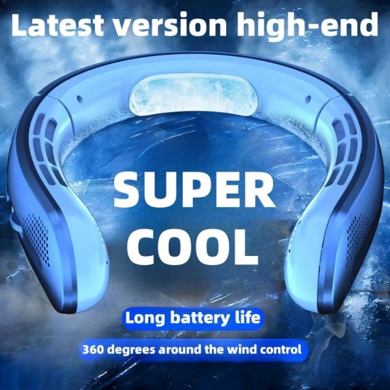 100速ハンズフリーネックファン - ポータブル、着用可能、ブレードなしの冷却ネックファン、360度の風制御、長いバッテリー寿命（1200mAh）、USB充電式、男性と女性に最適、旅行ファン | モダンなネックファン | 耐久性のあるネックファン