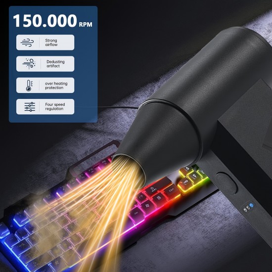 コンパクト150,000RPMターボジェットファン - 多速ハンドヘルド電動エアブロワー、強力な風、充電式リチウムバッテリー、USB対応 - 髪の乾燥、静電気除去＆屋外雪かきに最適、ミニジェットブロワー