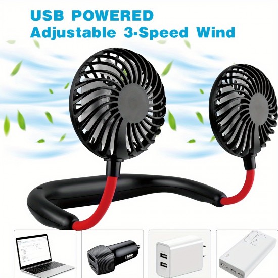 調整可能なネックファン、3段階速度、低騒音、USB充電式、36V最大電圧、1200mAhバッテリー、屋内および屋外使用、夏の冷却、多目的、ポータブル、クリスマスギフトに最適