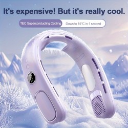 充電式ウェアラブルネックファン - 個人用ポータブル冷却扇風機、USB充電対応・ハンズフリーブレードレスファン（女性と男性向け）- 5段階速度調整、4000mAhバッテリー