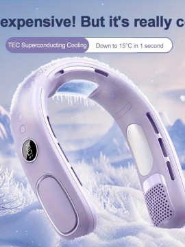 充電式ウェアラブルネックファン - 個人用ポータブル冷却扇風機、USB充電対応・ハンズフリーブレードレスファン（女性と男性向け）- 5段階速度調整、4000mAhバッテリー