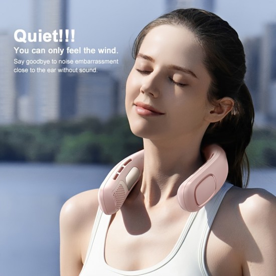 充電式ウェアラブルネックファン - 個人用ポータブル冷却扇風機、USB充電対応・ハンズフリーブレードレスファン（女性と男性向け）- 5段階速度調整、4000mAhバッテリー