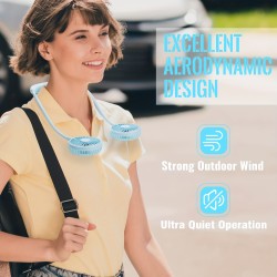 ポータブル冷却ネックファン、カラフルなLEDライト付き充電式USBパーソナルネックファン、360°回転、屋外屋内オフィス旅行スポーツ用ウェアラブルネックファンエアコン、3段階の速度調整、ハンズフリー充電式USB電源パーソナルファン