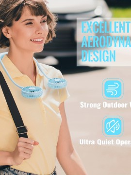 ポータブル冷却ネックファン、カラフルなLEDライト付き充電式USBパーソナルネックファン、360°回転、屋外屋内オフィス旅行スポーツ用ウェアラブルネックファンエアコン、3段階の速度調整、ハンズフリー充電式USB電源パーソナルファン
