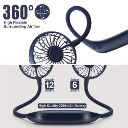ポータブル冷却ネックファン、カラフルなLEDライト付き充電式USBパーソナルネックファン、360°回転、屋外屋内オフィス旅行スポーツ用ウェアラブルネックファンエアコン、3段階の速度調整、ハンズフリー充電式USB電源パーソナルファン