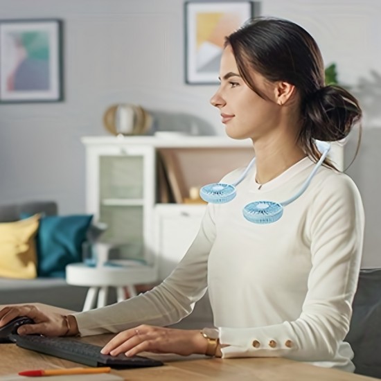 ポータブル冷却ネックファン、カラフルなLEDライト付き充電式USBパーソナルネックファン、360°回転、屋外屋内オフィス旅行スポーツ用ウェアラブルネックファンエアコン、3段階の速度調整、ハンズフリー充電式USB電源パーソナルファン
