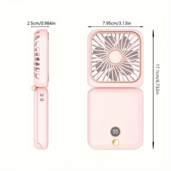 USB充電式折りたたみファンは首やデスクトップに掛けたり、手持ちで使用したりできます。携帯電話スタンド、化粧鏡、パワーバンク、デジタルディスプレイ、5段階の速度調整、多機能2500mAhの屋外用小型ファンが付属しています
