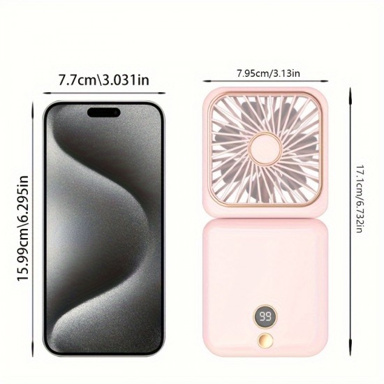 USB充電式折りたたみファンは首やデスクトップに掛けたり、手持ちで使用したりできます。携帯電話スタンド、化粧鏡、パワーバンク、デジタルディスプレイ、5段階の速度調整、多機能2500mAhの屋外用小型ファンが付属しています
