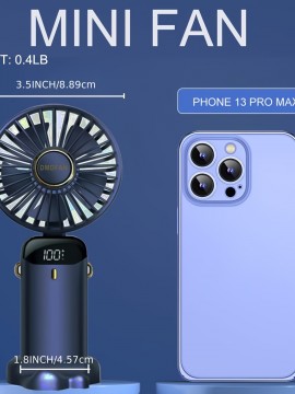 デジタルディスプレイ付きポータブルネックファン、USB充電式バッテリー搭載・5段階風量調節可能・90度傾斜機能、家庭・オフィス・キャンプ＆旅行用ミニ扇風機 - パープル