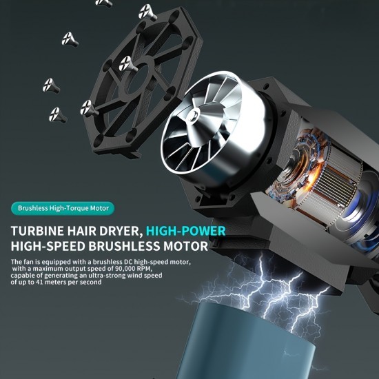 強力なデュアル磁気ノズル手持ち式電動ターボファン - USB充電可能、高速エアフロー、コンパクト設計でヘアスタイリング＆屋外除雪に最適、強風の吸引力、ハンドヘルドヘアドライヤー |人間工学に基づいたグリップ|頑丈な構造