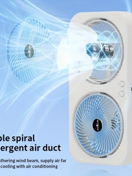 便利なデスクトップ用二頭三葉式エアサーキュレーションファン、USB充電式静音テーブルトップファン、家庭用壁掛けタイプ、三段階速度調整、オフィス・寮・キャンプに適した携帯型小型ファン