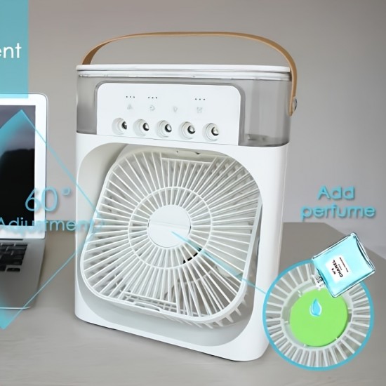 USB電源のポータブルテーブルファン、ミストスプレー付き、プラスチック製、低電圧動作、家庭用にバッテリー不要