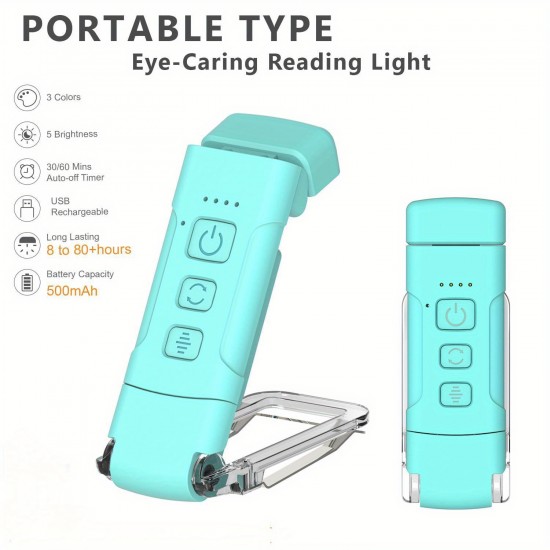 1個 HOTU アップグレード版ミニLEDクリップ式ブックマークライト、USB充電式調光可能な目に優しい読書灯、360°回転機能付き、3色選択（ブラック/ホワイト/グレー）本・スマートフォン・タブレット用 - 家庭・オフィス・旅行向けポータブル
