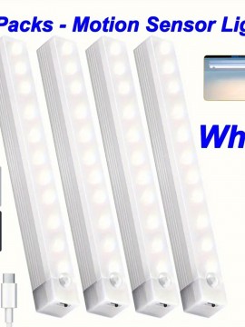 4/ 1個 USBモーションセンサーライト、30.48cmの室内用キャビネットライト、キッチン、バスルーム用 - 自動オフ機能付きバッテリー駆動マグネットキャビネット照明（ウォームホワイト/ホワイト）