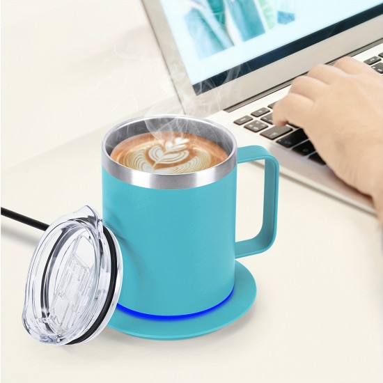 10時間自動停止、ステンレス製デザインのUSB電源付き電気コーヒーマグウォーマー - オフィスや家庭での使用に最適、コーヒーマグヒーター | モダンなコーヒーアクセサリー | 耐久性のあるコーヒーホルダー