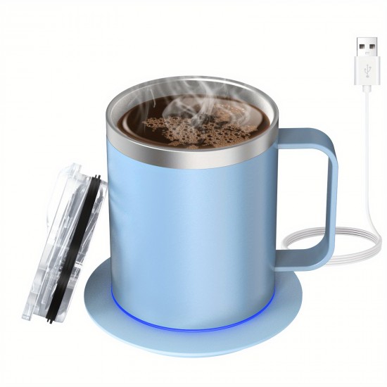 デスク用コーヒーマグウォーマー電気セット、加熱ベースと蓋付きマグ、ミルク、紅茶、ホットチョコレートを加熱するためのインテリジェントコーヒーマグ、最大131°F/55°Cに保ちます