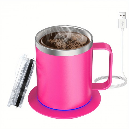 デスク用コーヒーマグウォーマー電気セット、加熱ベースと蓋付きマグ、ミルク、紅茶、ホットチョコレートを加熱するためのインテリジェントコーヒーマグ、最大131°F/55°Cに保ちます