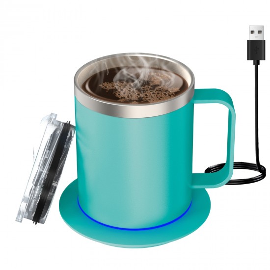 デスク用コーヒーマグウォーマー電気セット、加熱ベースと蓋付きマグ、ミルク、紅茶、ホットチョコレートを加熱するためのインテリジェントコーヒーマグ、最大131°F/55°Cに保ちます