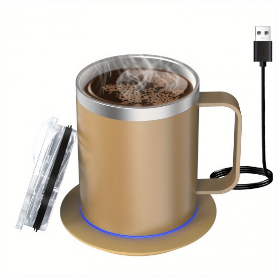 デスク用コーヒーマグウォーマー電気セット、加熱ベースと蓋付きマグ、ミルク、紅茶、ホットチョコレートを加熱するためのインテリジェントコーヒーマグ、最大131°F/55°Cに保ちます